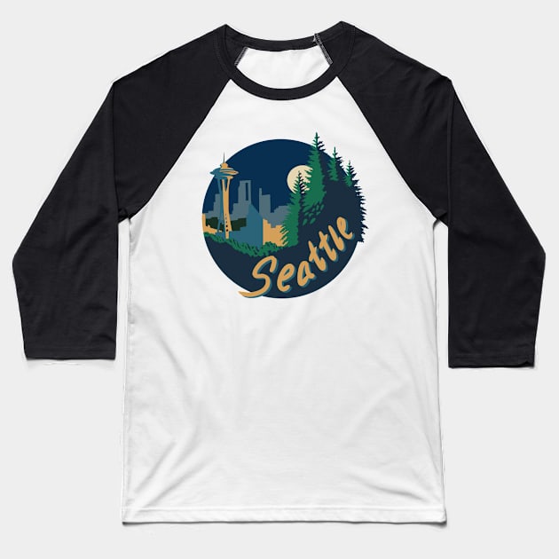 Seattle Overlook - Night Baseball T-Shirt by AtlasKnight